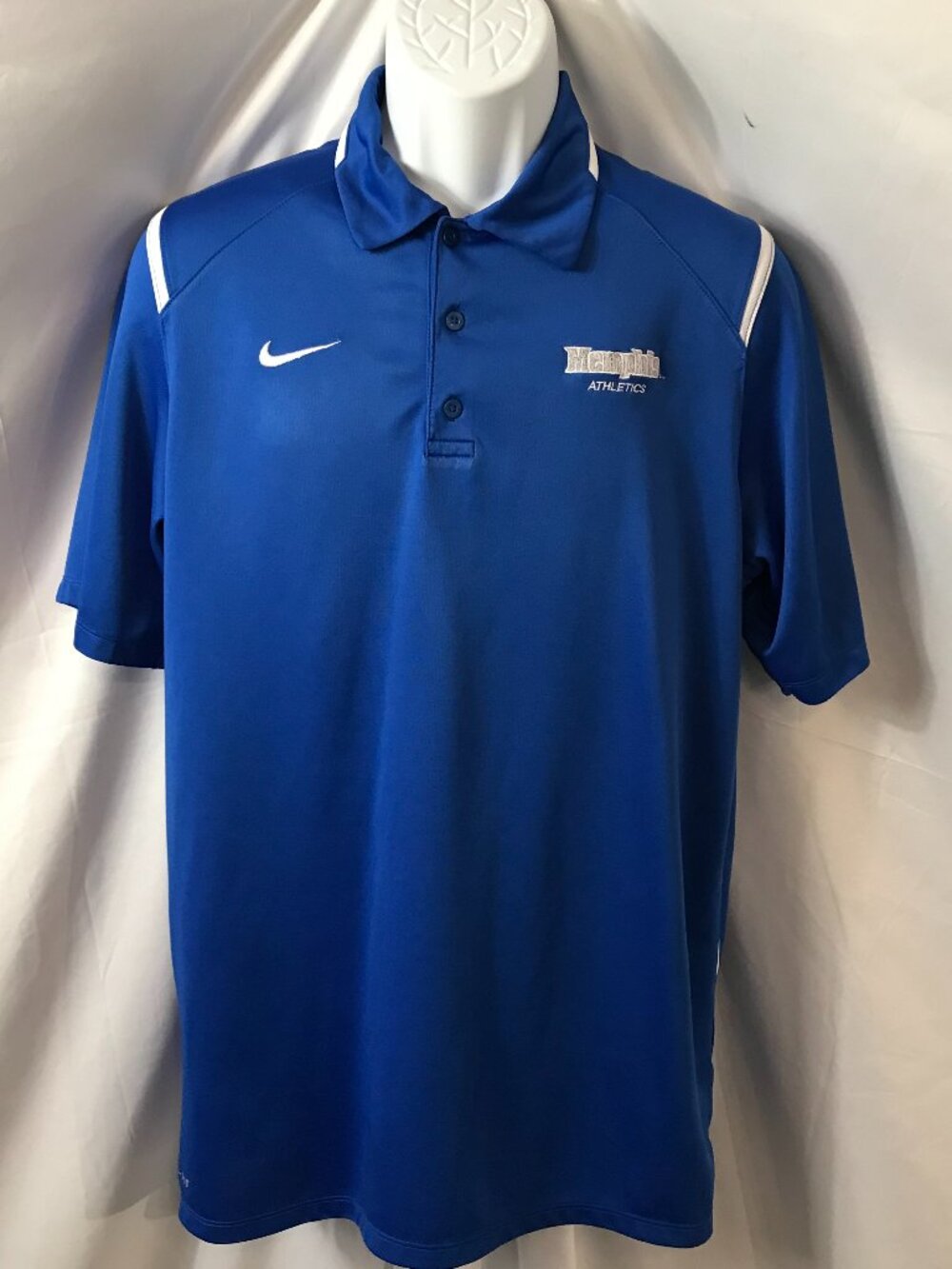 Nike University Of Memphis Blue Trimmed In White Athletic Sport Cut Polo Shirt